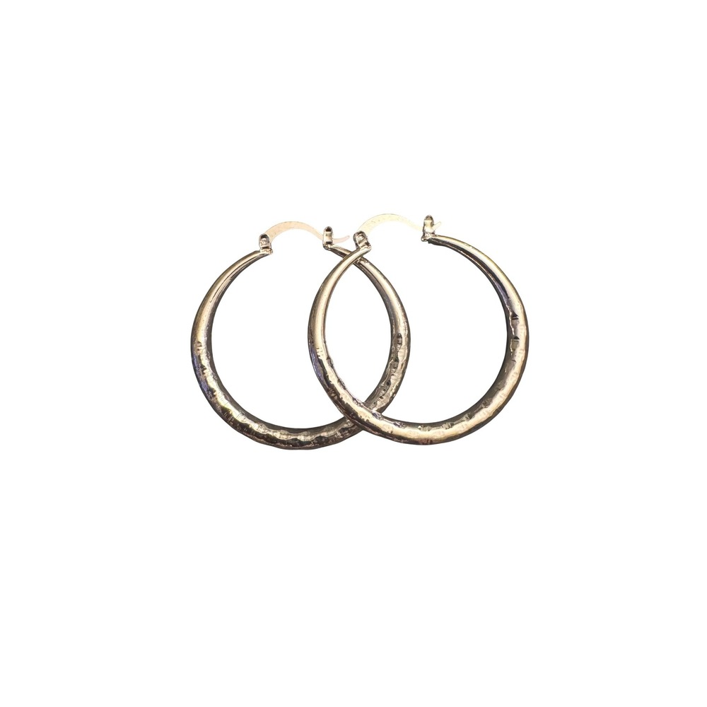 Hammered Silver Tone Hoop Earrings‎ Medium Textured Round Latch Back Circular